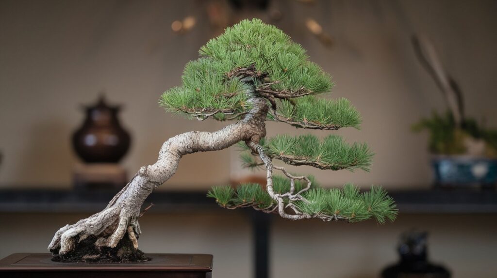 A tilted white pine bonsai