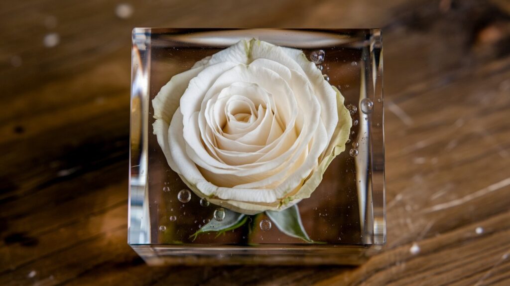 Funela flower casted in a resin block - how to save funeral flowers