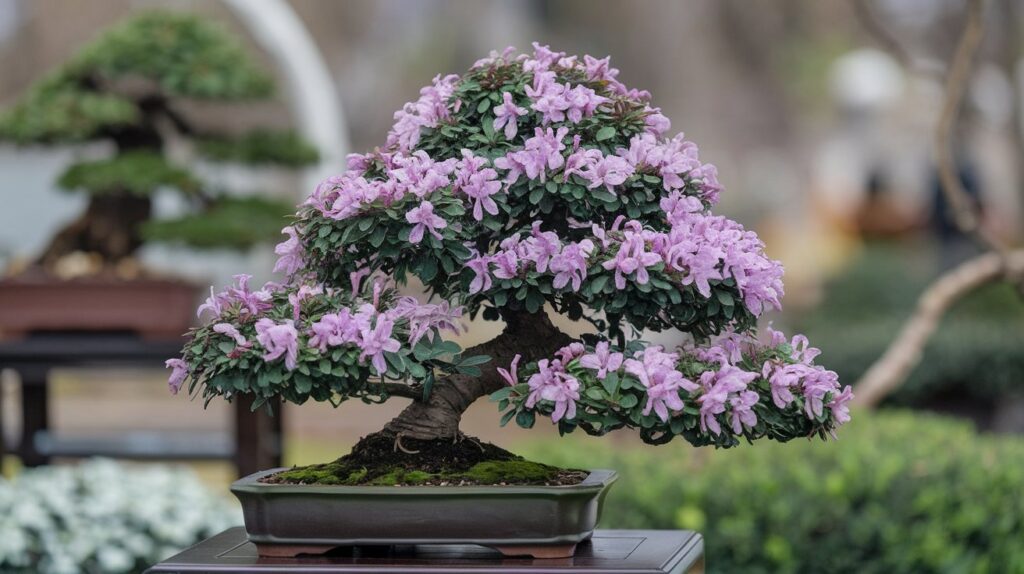 Fuchsia bonsai tree with purple flowers