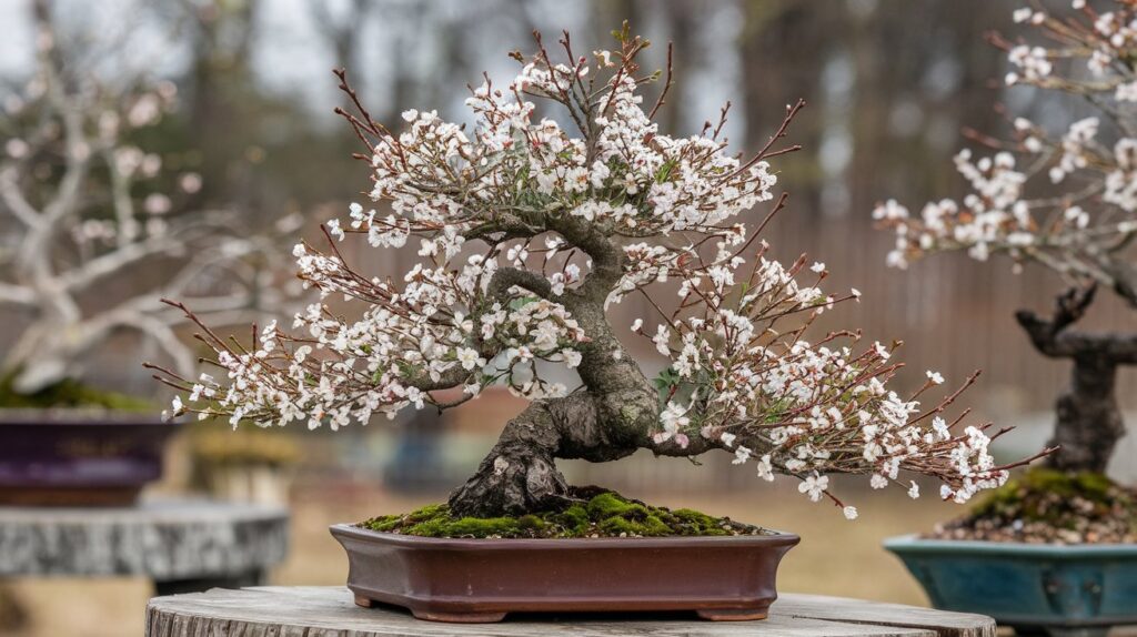 Hawthorn bonsai with flowers