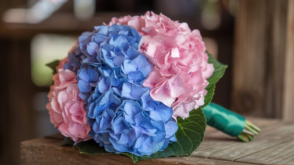 blue and pink hydrangea bouquet