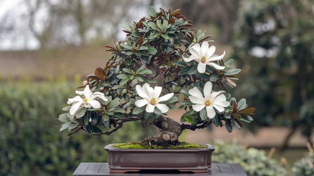 a photo of a magnolia stellata bonsai with flowers 9CRLa0pkTIKgVlKchyeKWQ BzQn6khfSHSvwJhhsvykdA