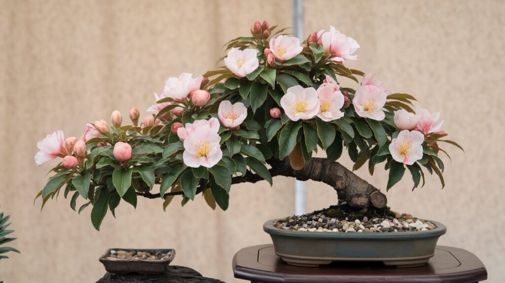 a photo of a peach bonsai tree with flowers the tr MP1bHPRZTqqS99R7q6kQaA aCeFxXNmSRKT7EN6Iu5Ijg